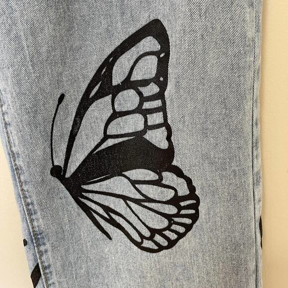 90s Y2K JEANS High Rise Butterfly Wide Boho Baggy Light Wash Size Medium - Picture 5 of 11